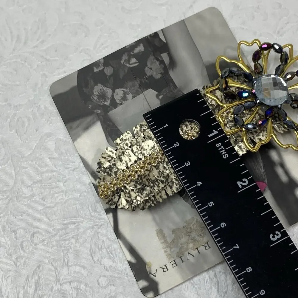 Riviera Women's Gold-Tone Feather Hair Clip Barrette w/ Metal & Beaded Flower